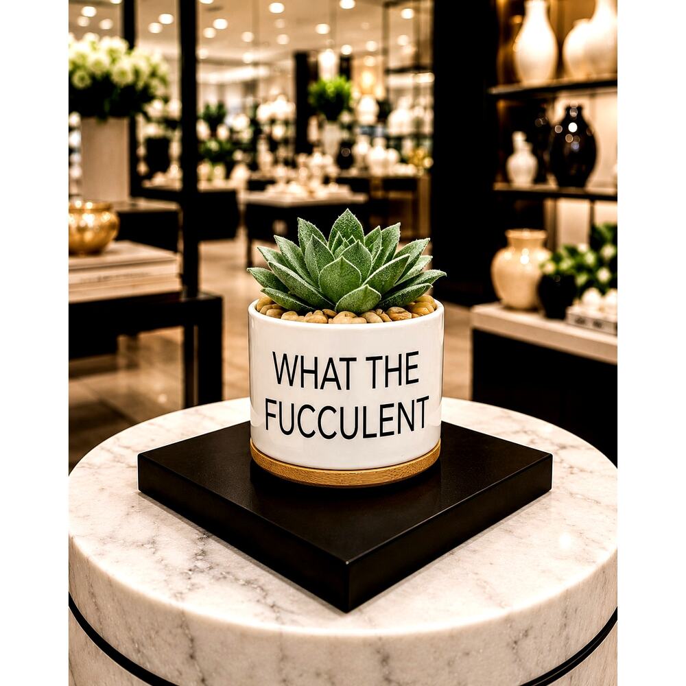 Ceramic Succulent Mini Pot What the Fucculent with Drainage